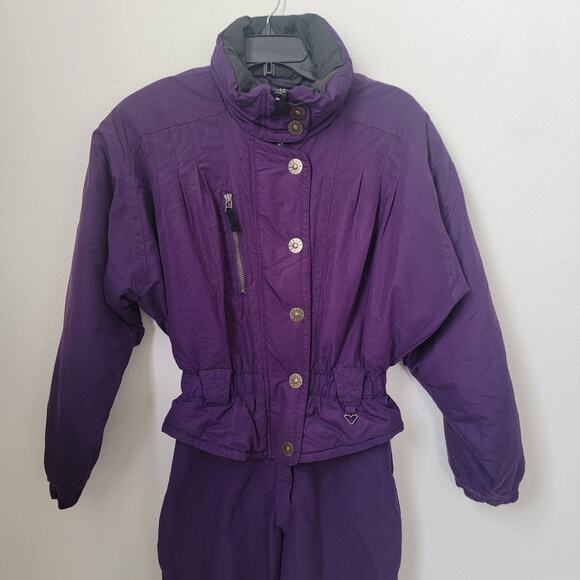 Obermeyer Snow‎ Suit Skiwear Purple Women Sz 10 Hayward Wool Blend Thick Stirrup - Picture 3 of 16